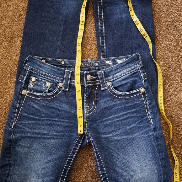 Miss Me Signature Rise Slim Boot Jeans W/Rhinestone Embellishments&Leather Pocke - Picture 7 of 10